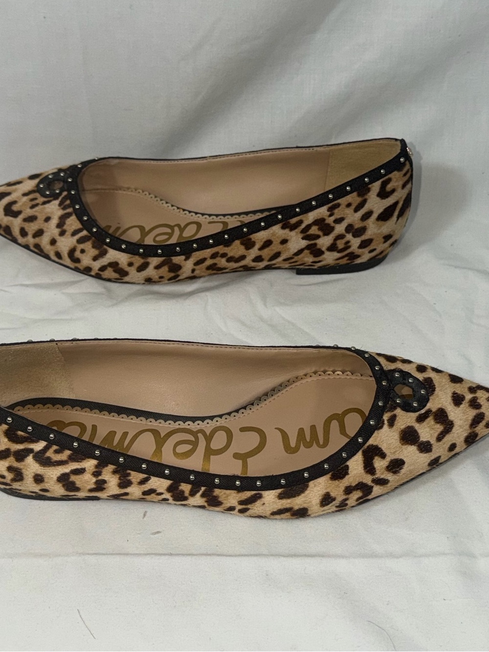 Sam Edelman Rini Leopard Print Calf Hair Pointed Toe Studded Ballet Flats 8M - Picture 3 of 11
